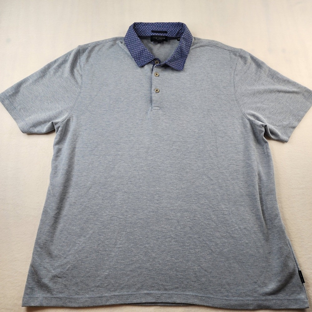 Ted Baker Polo Shirt Mens 7 Light Blue Short Sleeve Geometric Collar Viscose XL